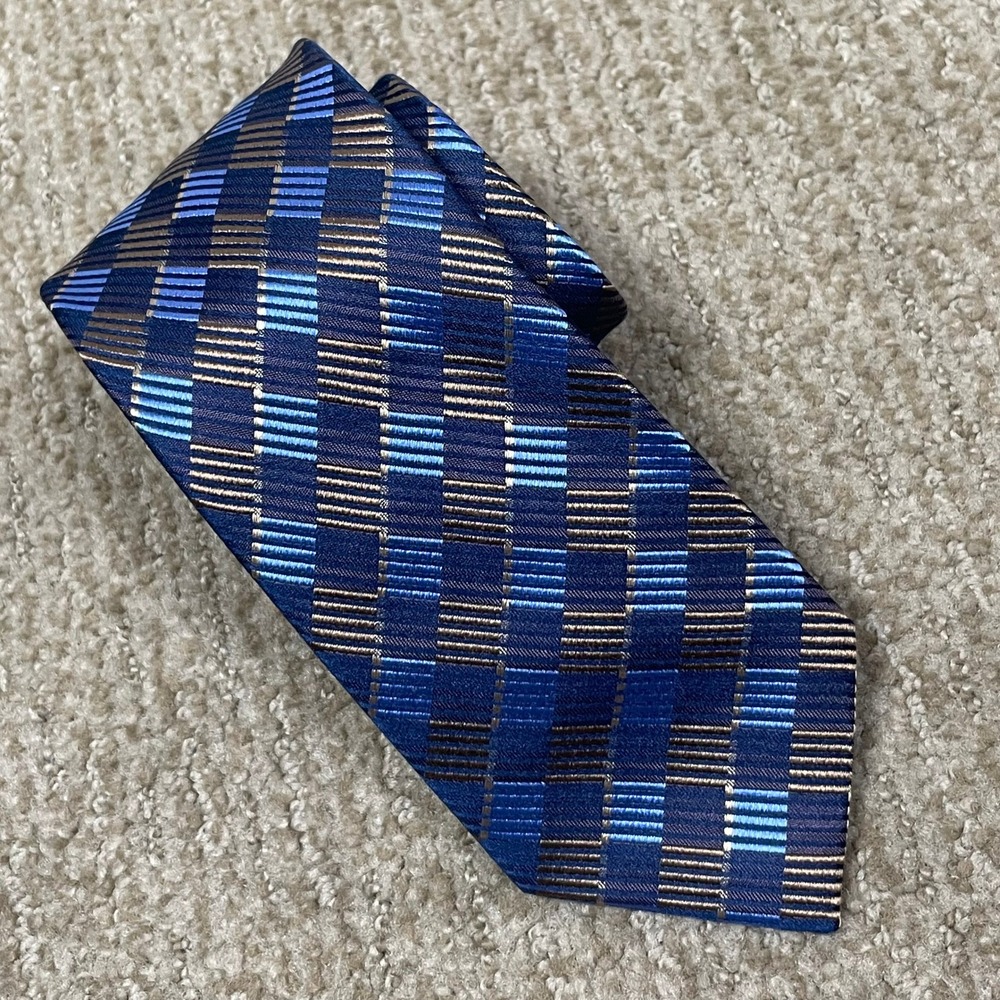 Tresanti Celeste Men's Silk Necktie Blue Bronze Geometric Formal Business Tie
